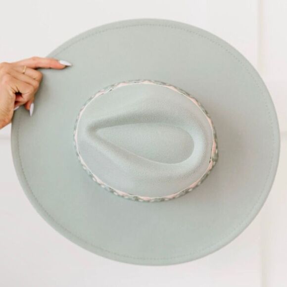 Fame Biggest Fan Geometric Strap Wide Brim Mint Fedora - Picture 4 of 5